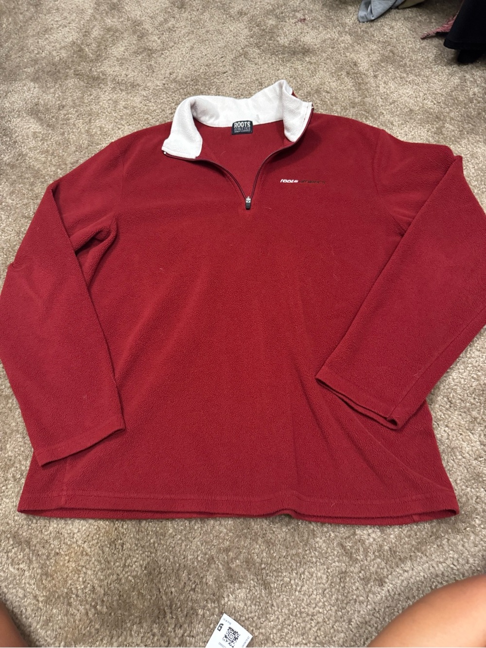 Roots Men's Red Half-Zip Fleece with Cream Collar